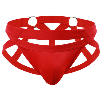 Metal Ring Cutout Double Waistband Jockstrap
