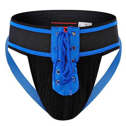 Vintage Lace Up Athletic Jockstrap laid flat in black