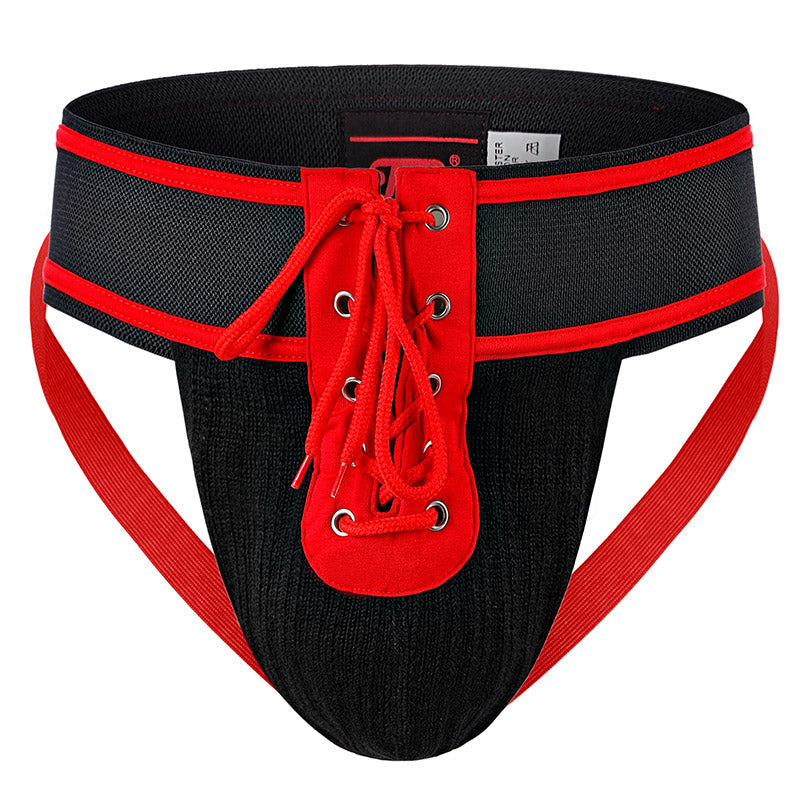 Flat lay of black Vintage Lace Up Athletic Jockstrap