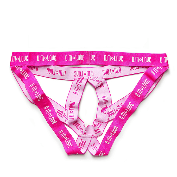 Rose Pink Open Ring Crotchless Strappy Jockstrap close up detail
