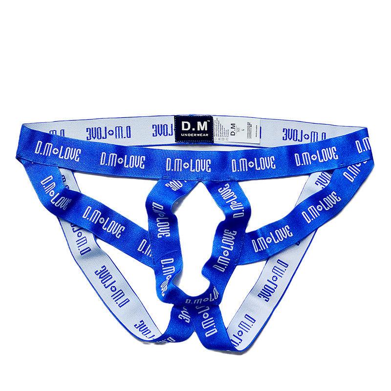 Blue Open Ring Crotchless Strappy Jockstrap flat lay