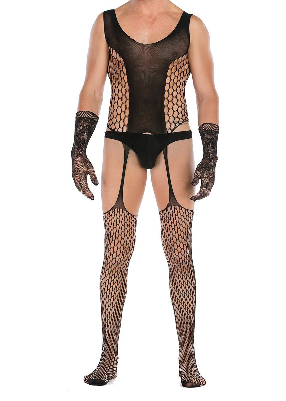 Open Crotch Mesh Bodysuit With Lace Gloves alternate view 2
