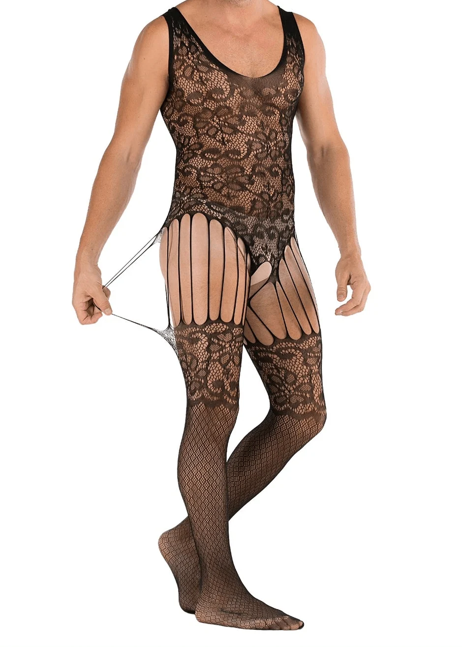 Sleeveless Jacquard Open Crotch Body Stocking alternate view 3