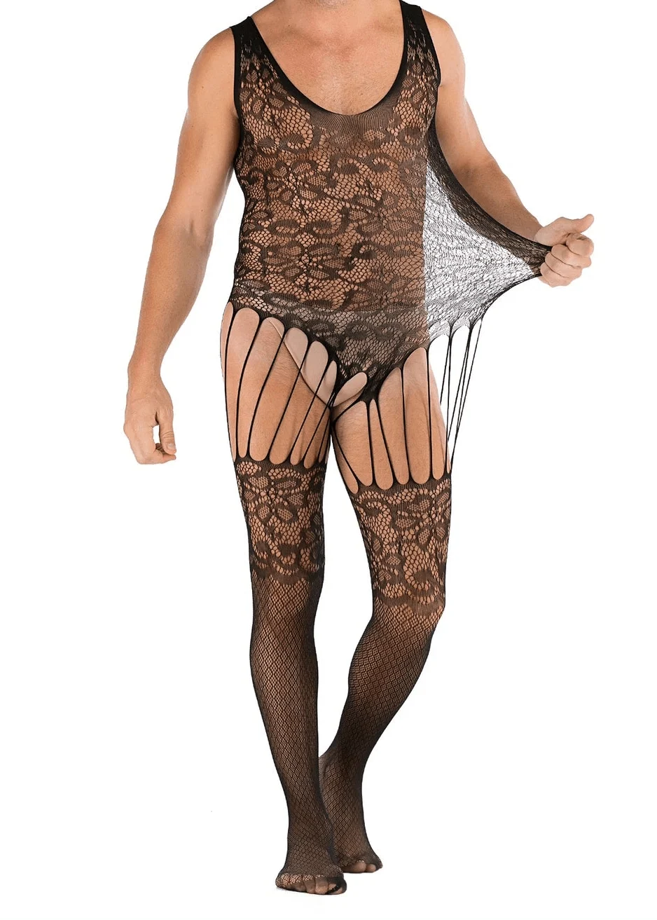 Sleeveless Jacquard Open Crotch Body Stocking alternate view 2