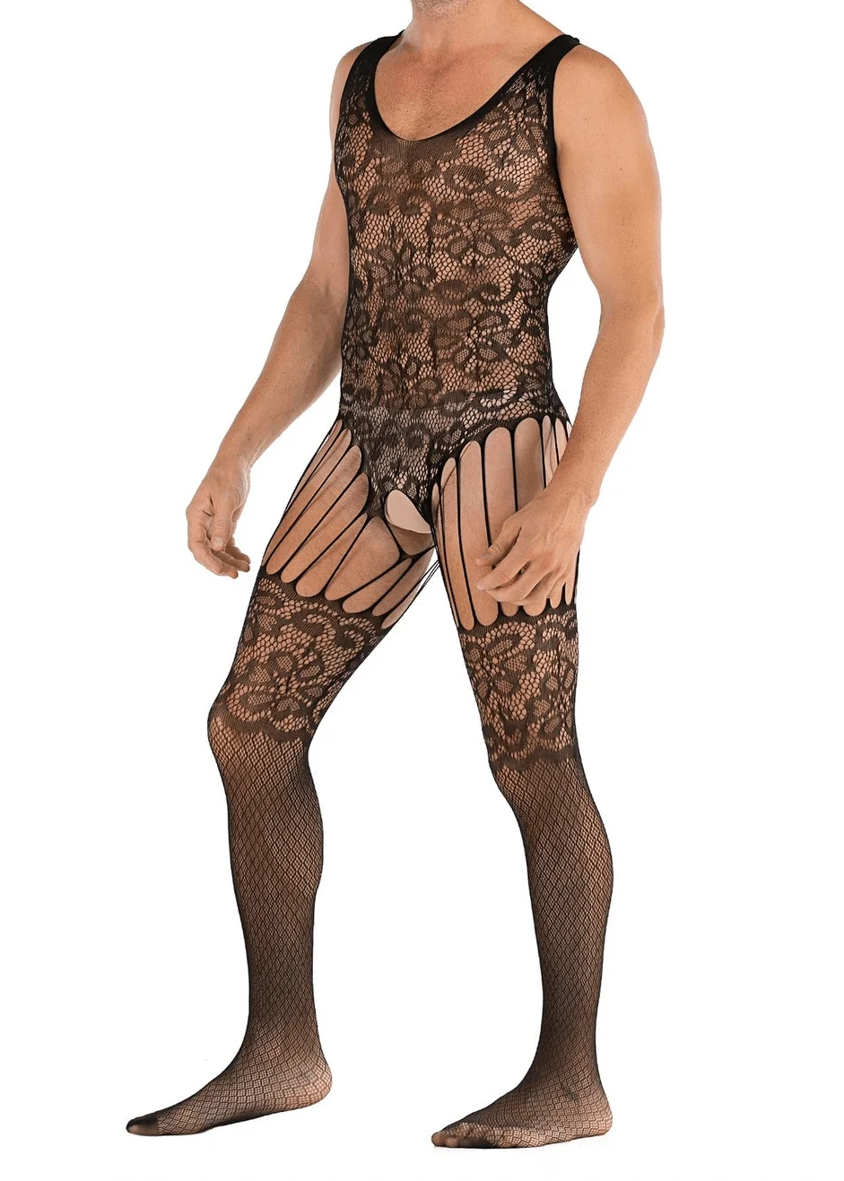 Sleeveless Jacquard Open Crotch Body Stocking product view