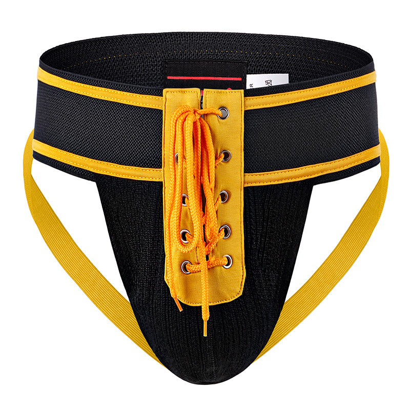 Yellow Vintage Lace Up Athletic Jockstrap flat lay