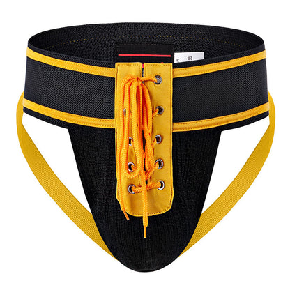Yellow Vintage Lace Up Athletic Jockstrap flat lay