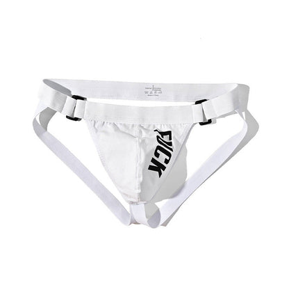 Studio product view of white Adjustable Side Clip Cotton Jockstrap