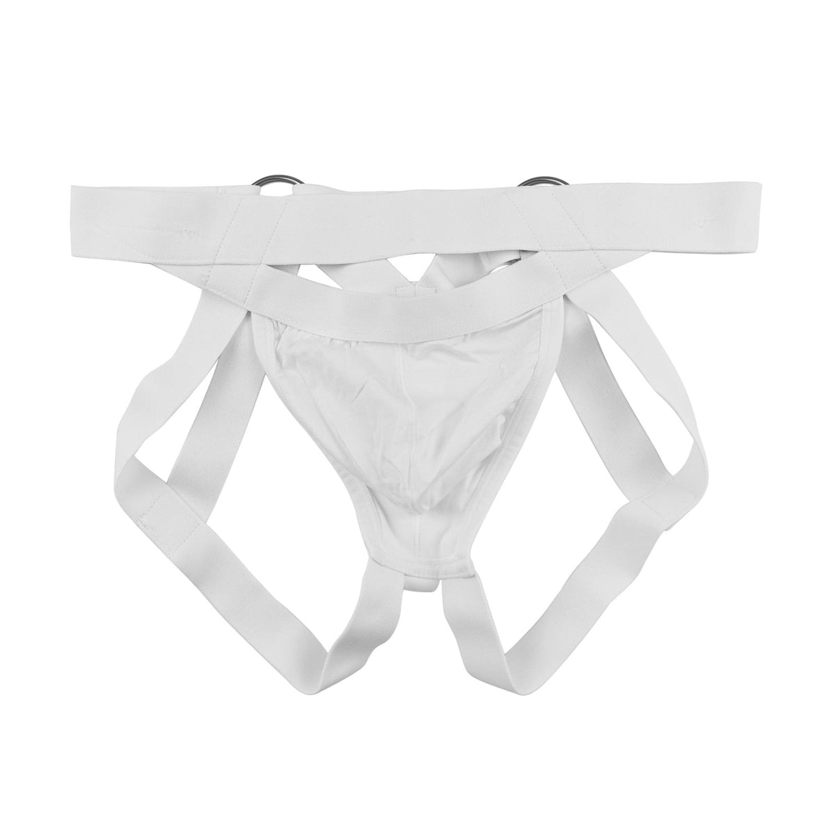 White Metal Ring Cutout Double Waistband Jockstrap close up detail